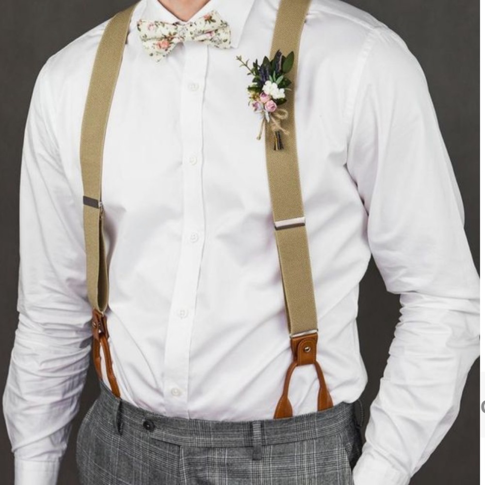Trafalgar suspenders Men’s like new khaki brown (groom, Prom, Birthday bow tie)